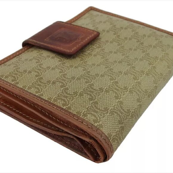 CELINE Bi -fold Wallet Macadam Beige PVC x Leather Authentic USED - Picture 4 of 11
